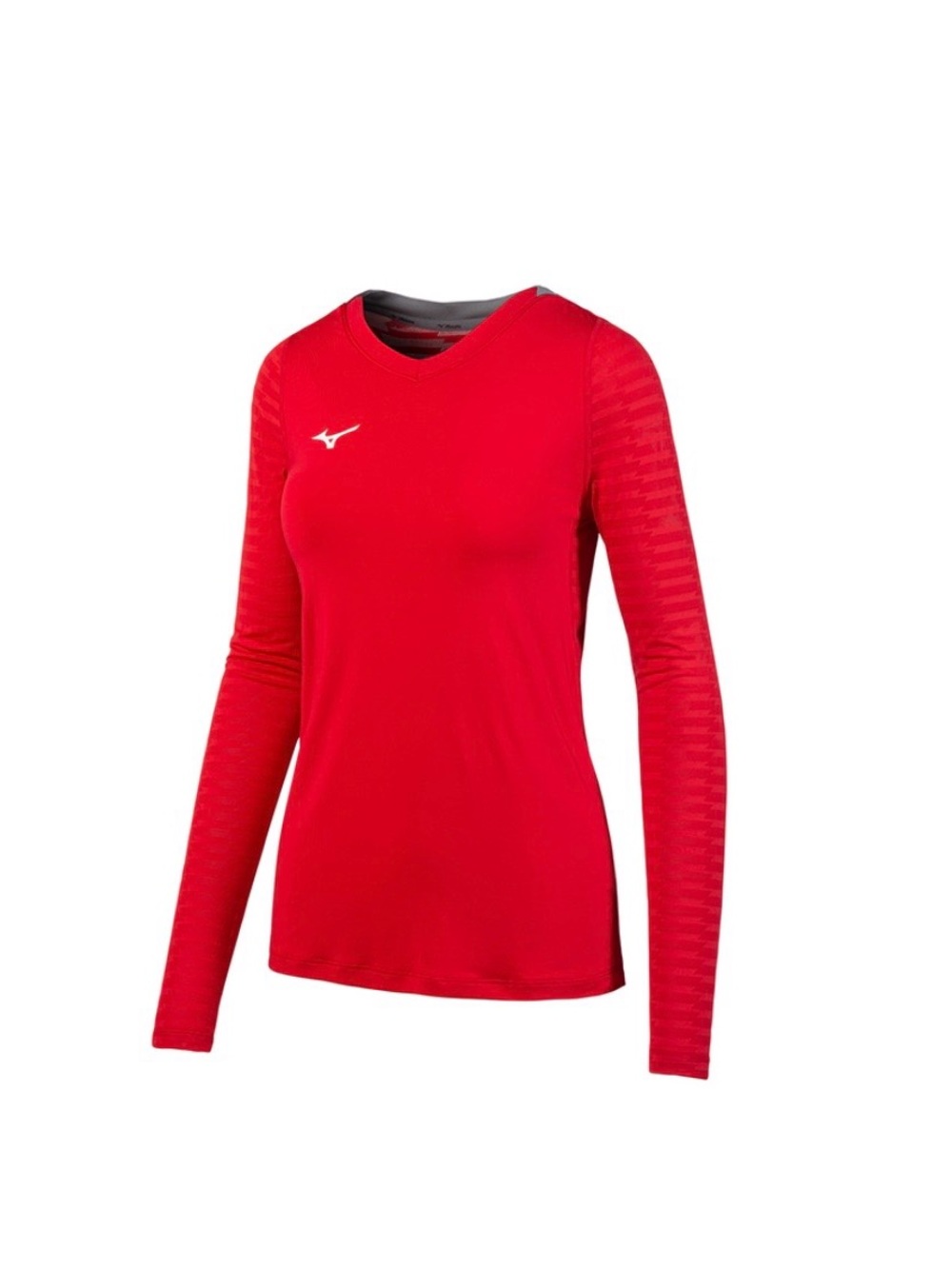 Mizuno Women's Red Long-Sleeve V-Neck Athletic Jersey